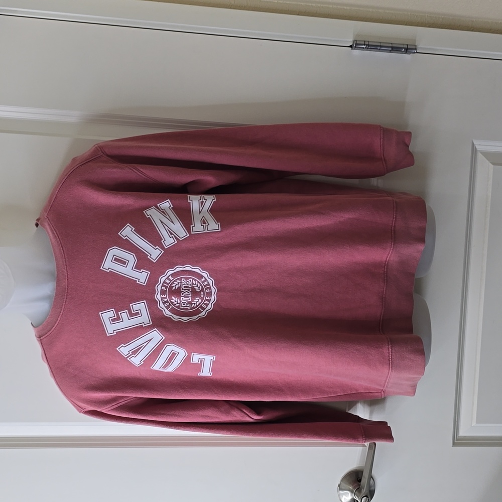 Victoria Secret Love Pink University Logo Campus Crewneck Sweatshirt XS Mauve VS